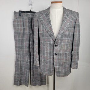 Vintage Ratner The Bon Marche Gray Plaid Suit w/ Pants Mens 42 33x29.5